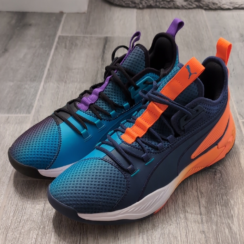 Puma Men's Blue and Orange Basketball Sneakers